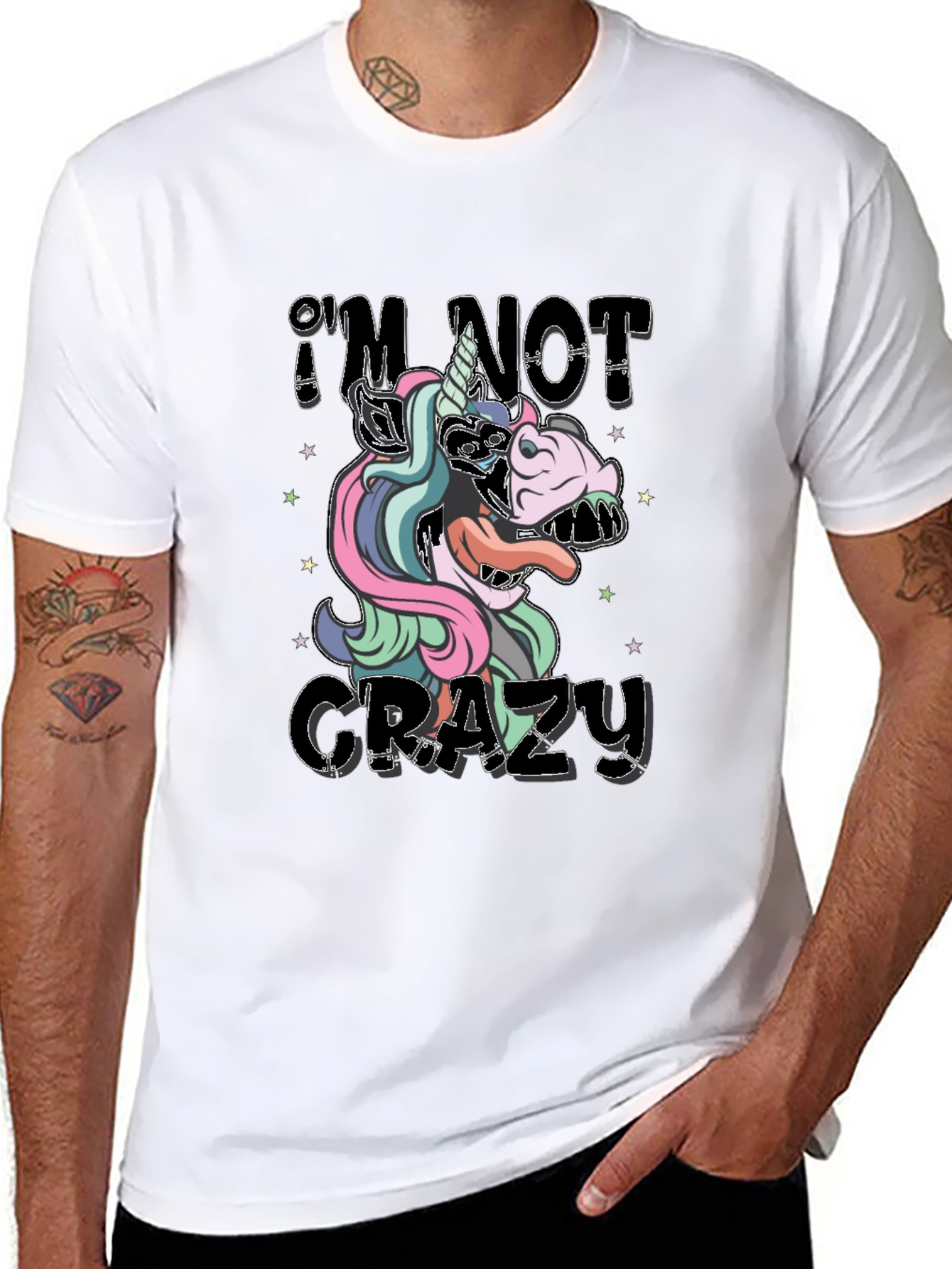 Black I'm Not Crazy Unicorn Graphic Tee - Unisex view 8