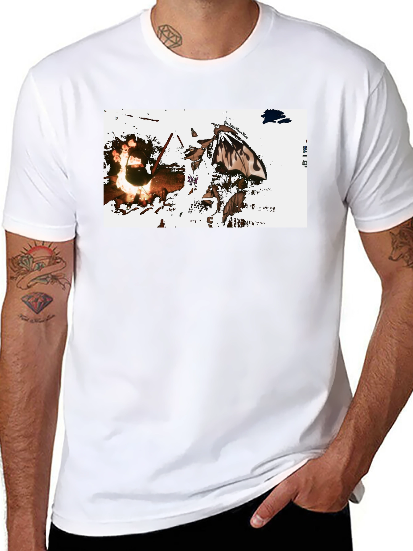 Black Graphic Tee: Fiery Butterfly Black T-Shirt view 8