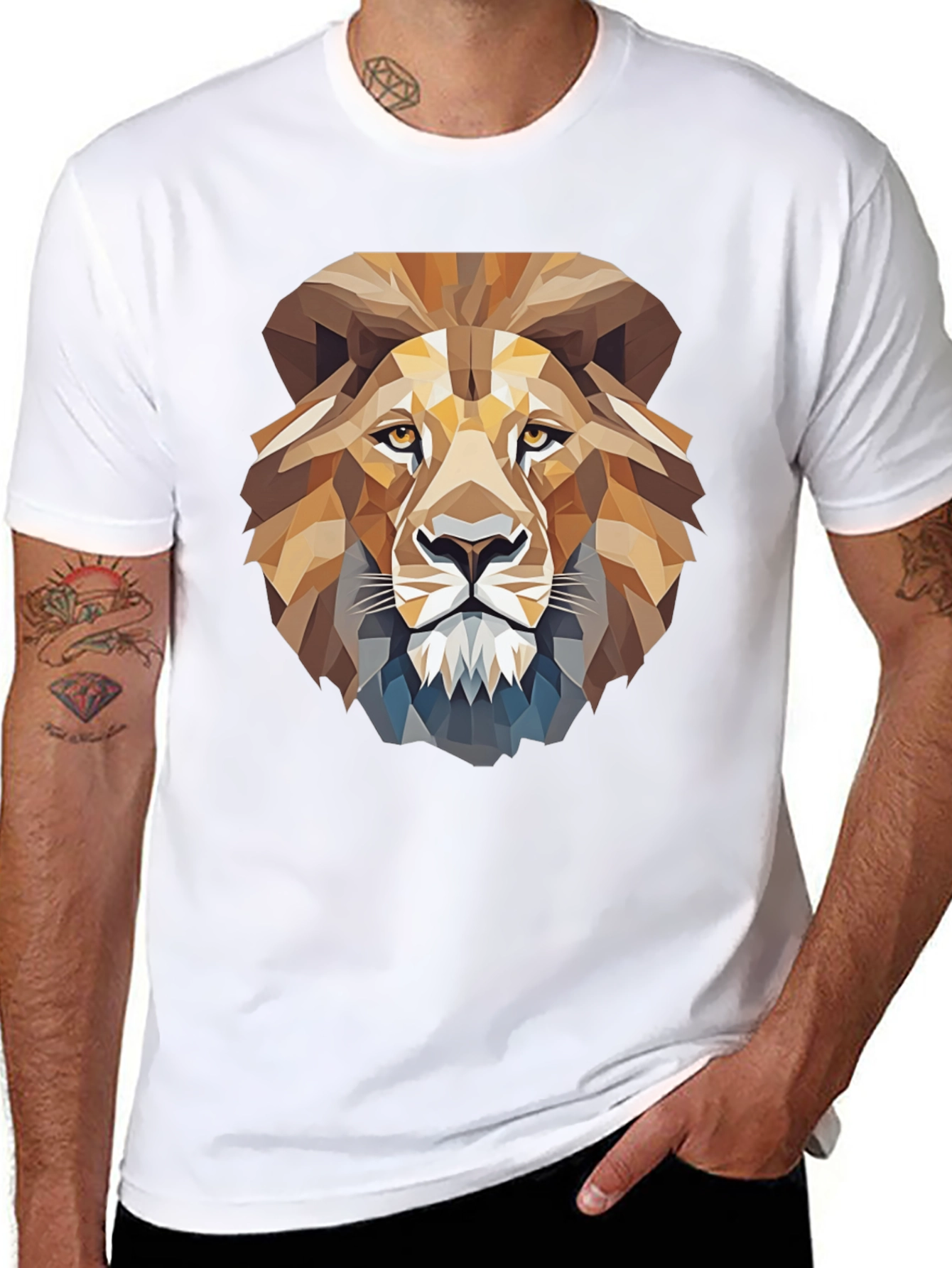 Black Geometric Lion Graphic T-Shirt view 8