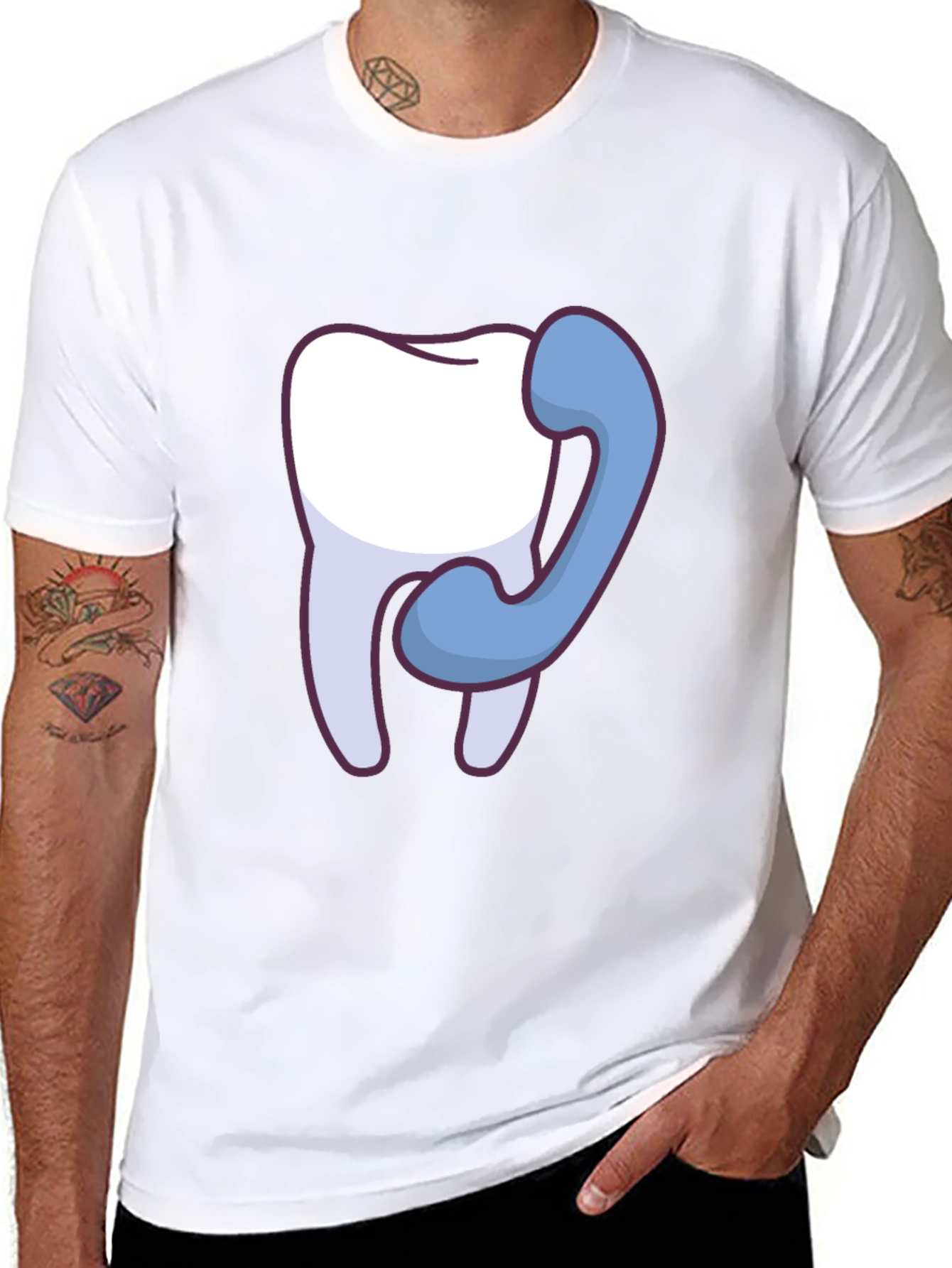 Black Dental Humor T-Shirt - Tooth Phone Call view 8