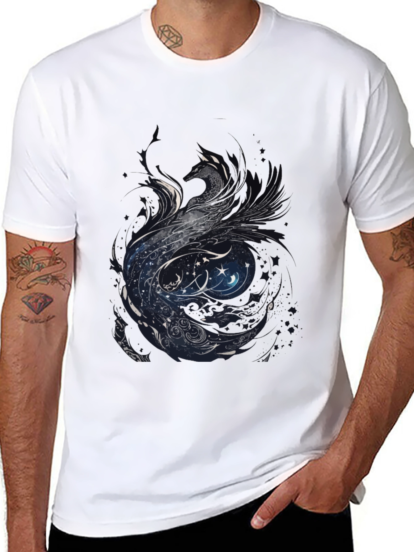 Black Mystic Phoenix Graphic Tee - Black Cotton Blend view 8