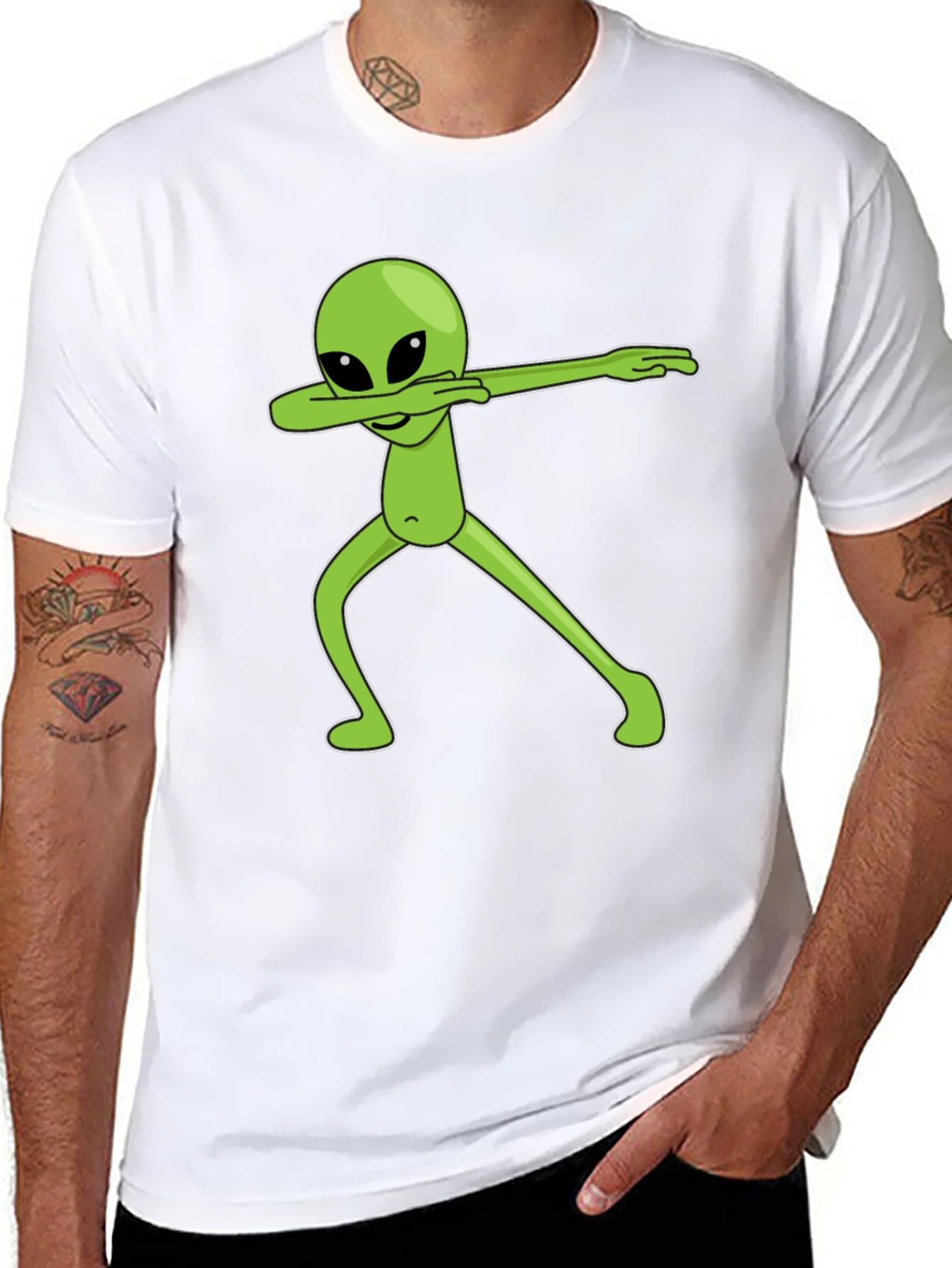 Black Dabbing Alien Graphic Tee - Black Cotton T-Shirt view 8
