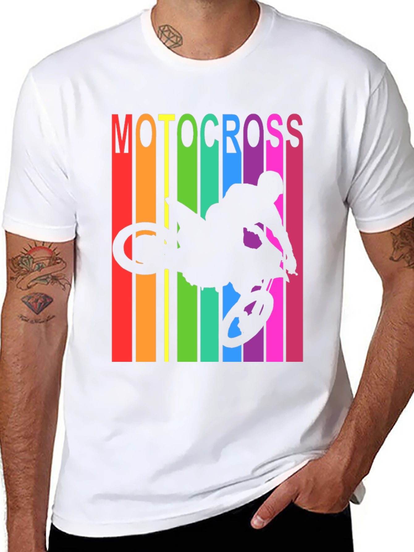 Black Motocross Rainbow Graphic T-Shirt view 8
