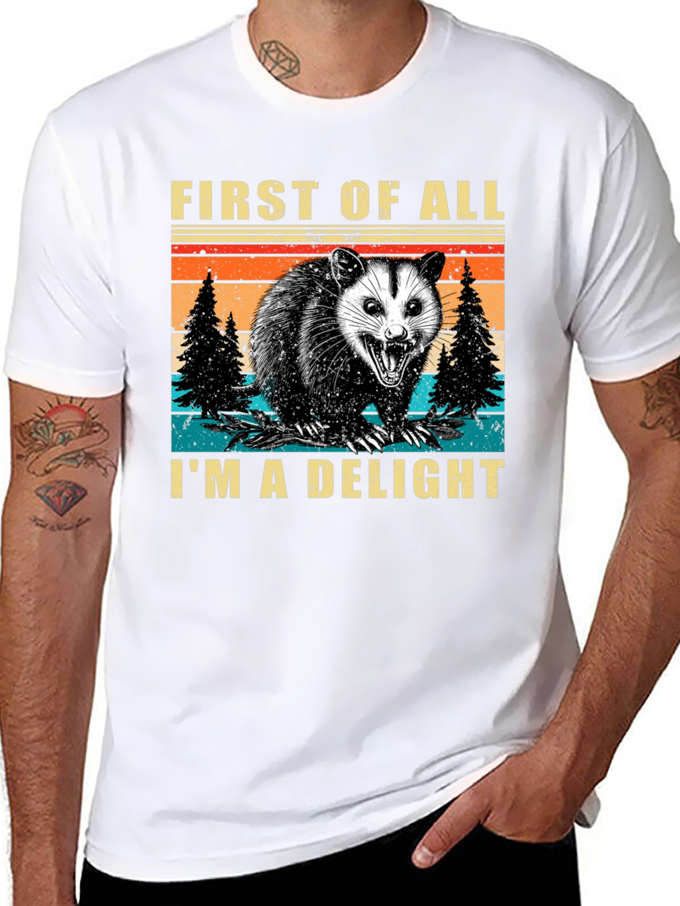 Black First of All I'm a Delight Opossum T-Shirt view 8