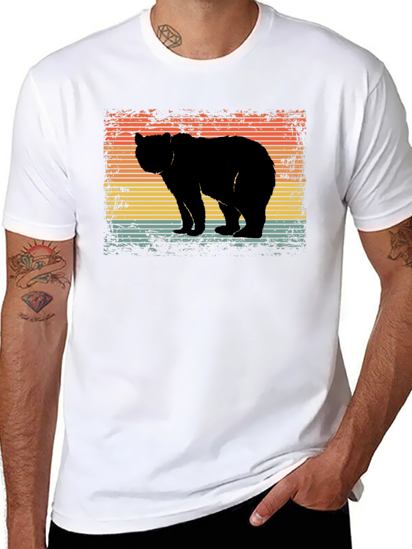 Black Retro Bear Silhouette Graphic T-Shirt view 8
