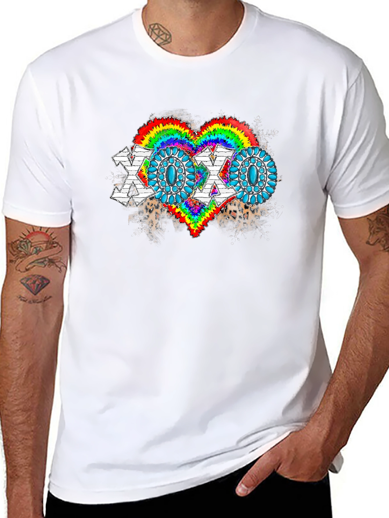 Black XOXO Rainbow Heart Graphic Tee - Soft Cotton Blend view 8