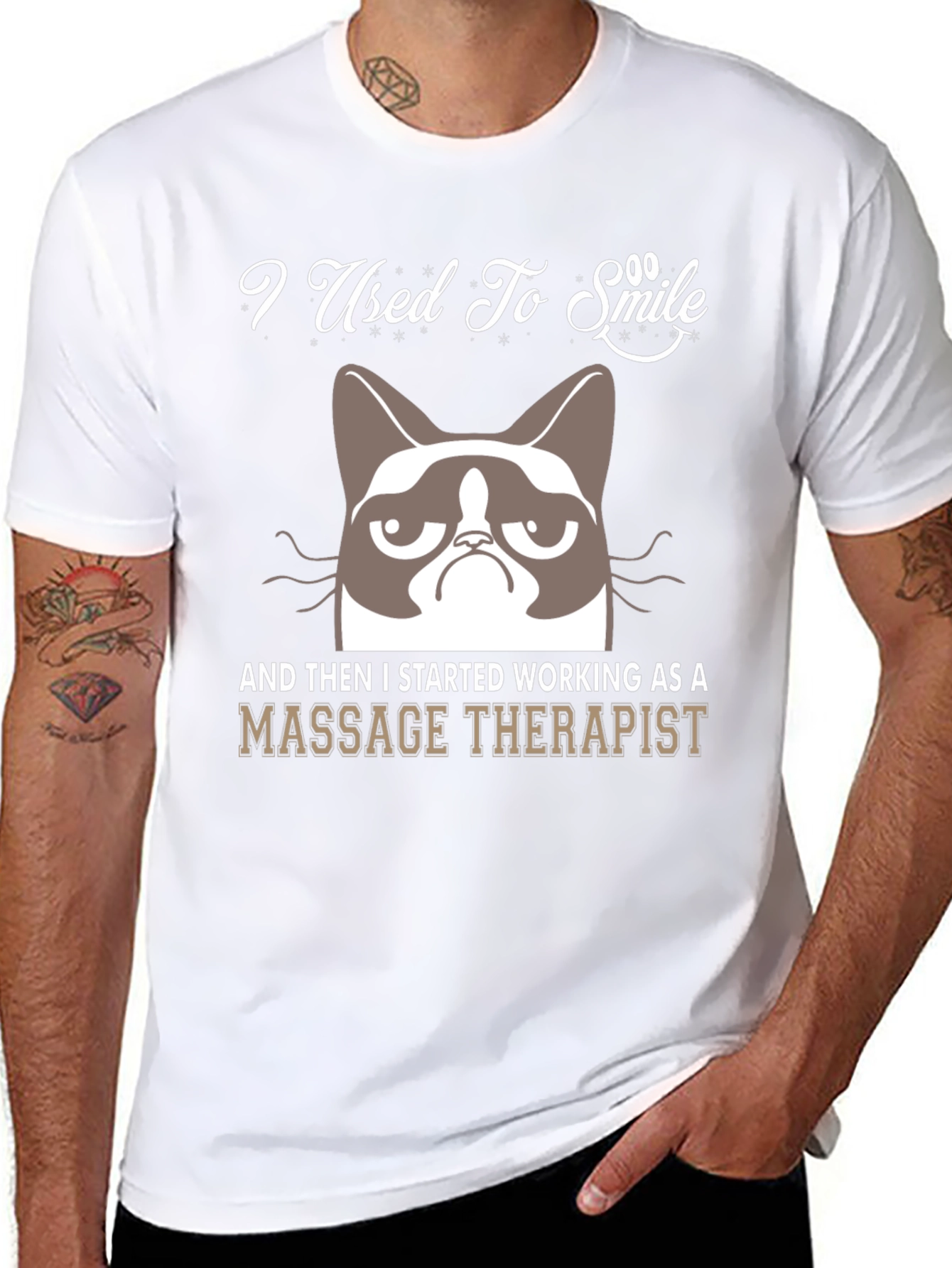Black I Used To Smile Massage Therapist Grumpy Cat T-Shirt view 8
