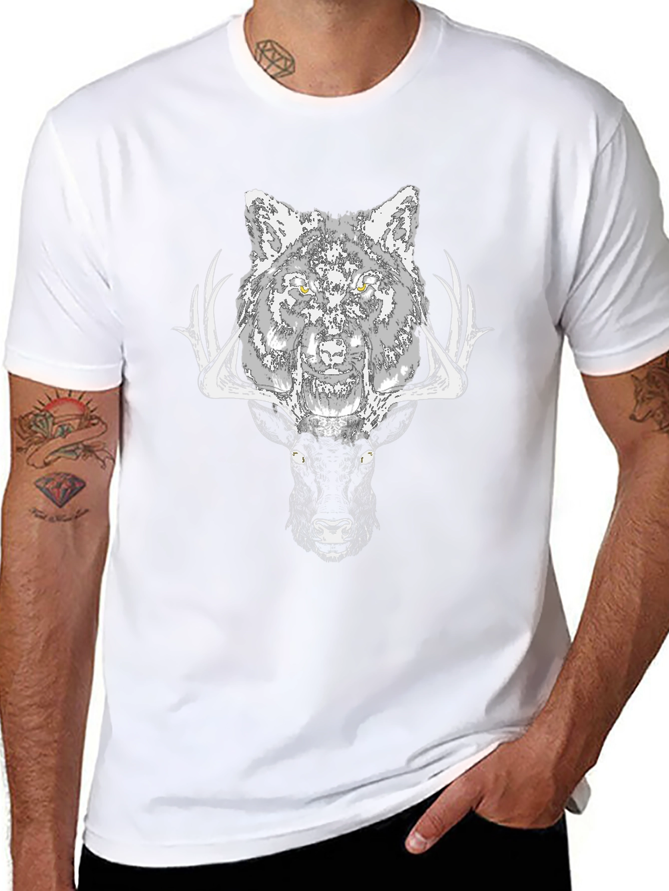 Black Wolf and Deer Graphic T-Shirt view 8
