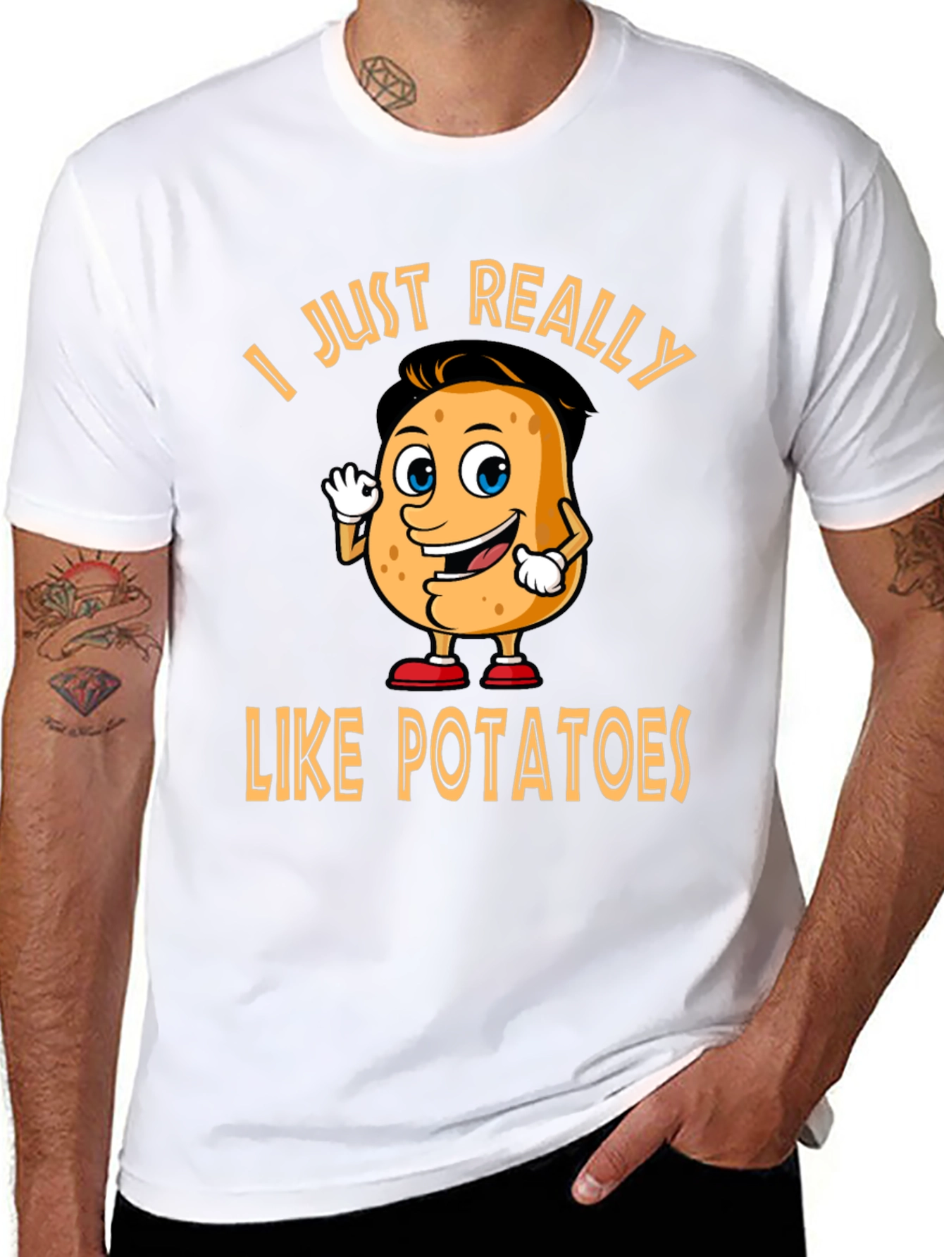 Black Funny Potato Lover T-Shirt - "I Just Really Like Potatoes" view 8