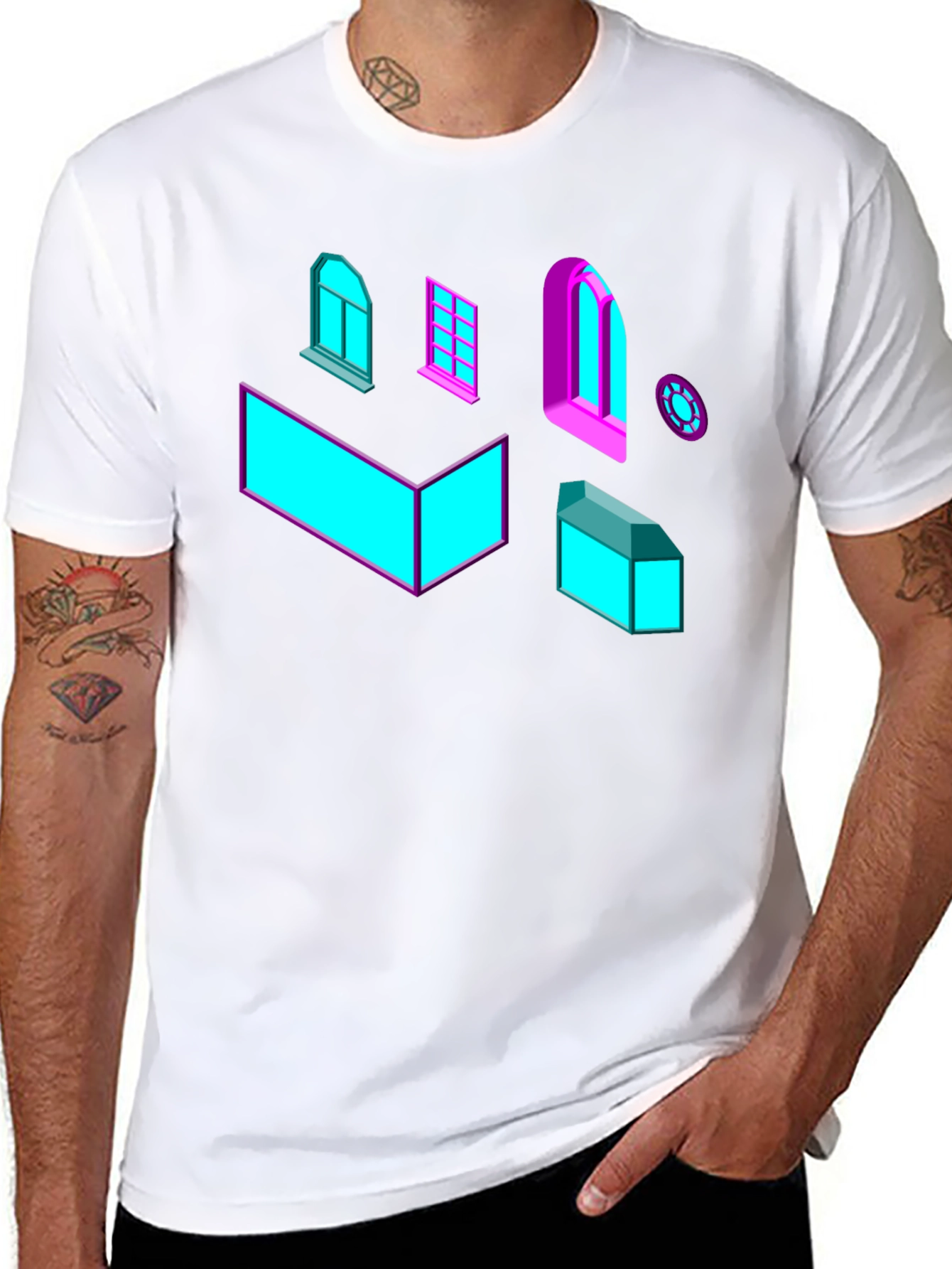 Black Geometric Windows Graphic Tee - Black view 8