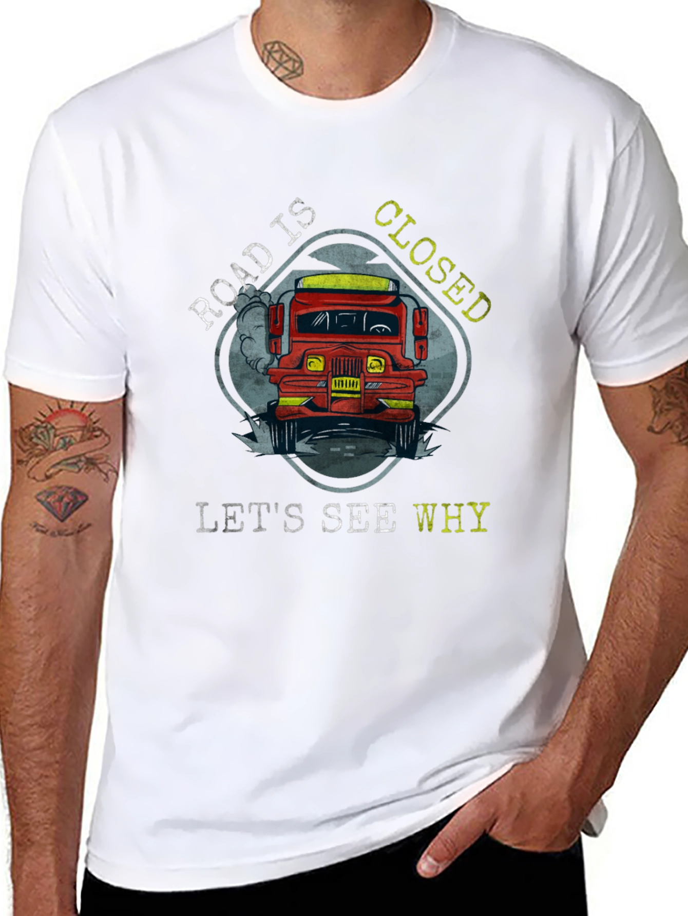 Black Road Closed Graphic Tee - Funny Truck Lover T-Shirt view 8