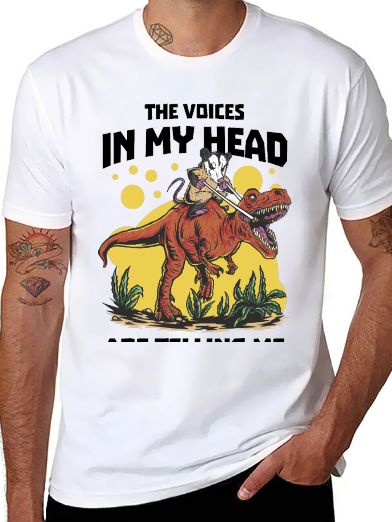Black Opossum Riding Dinosaur T-Shirt - The Voices In My Head view 8
