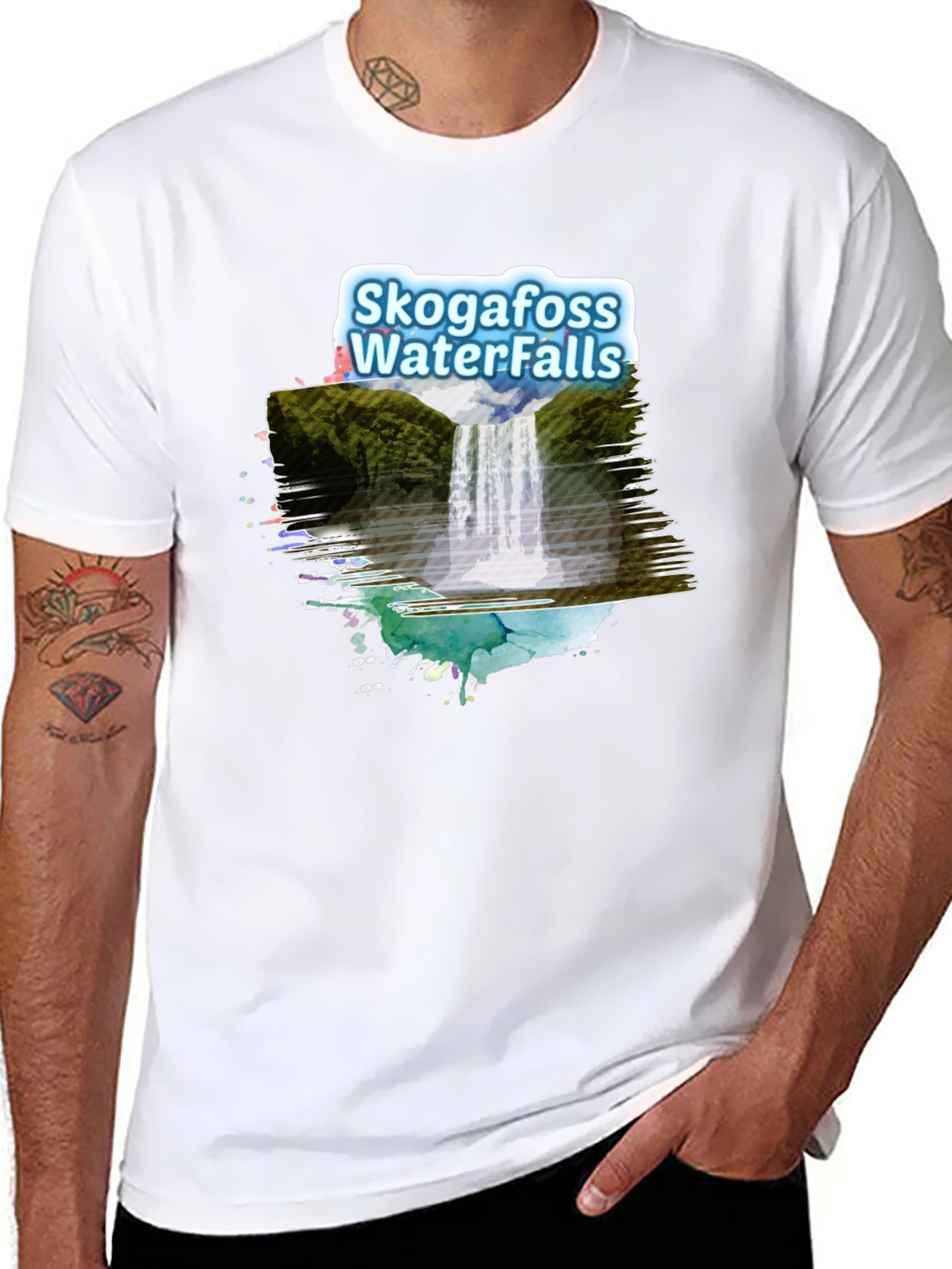 Black Skogafoss Waterfalls Graphic Tee - Black view 8