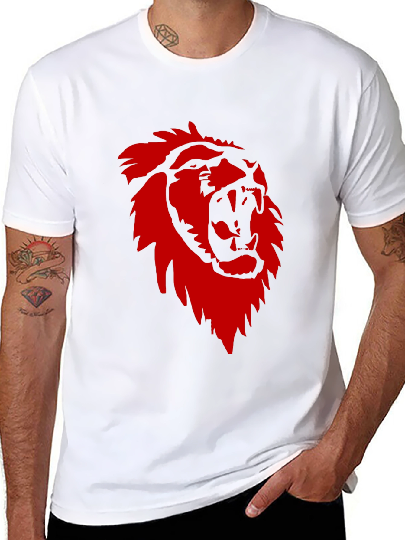 Black Bold Lion Graphic Tee - Black Cotton Crew Neck T-Shirt view 8