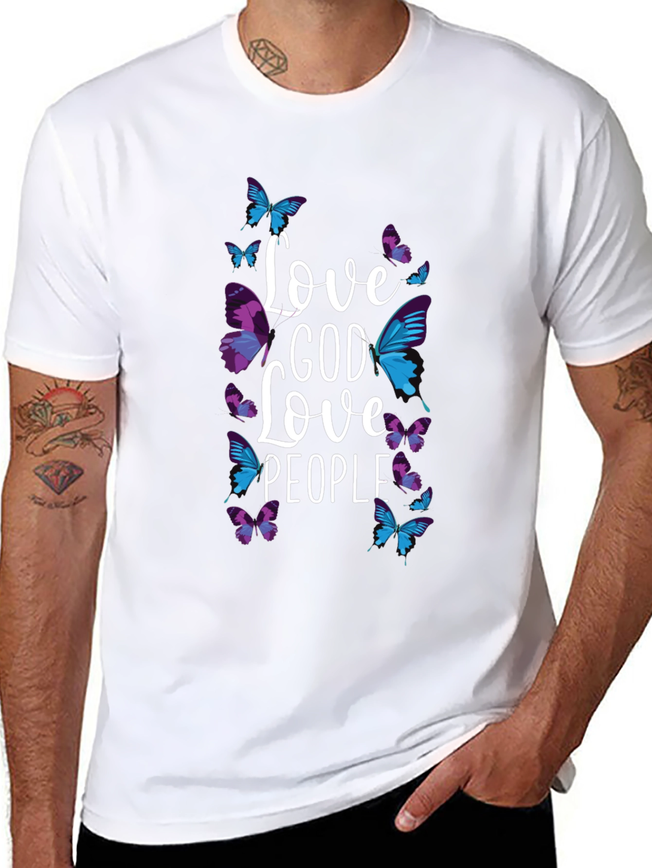 Black Love God Love People Butterfly Graphic Tee view 8
