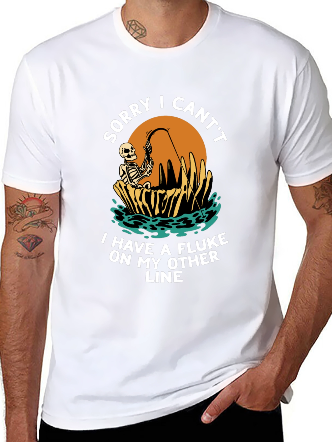 Black Funny Fishing Skeleton T-Shirt - Sorry I Can't view 8