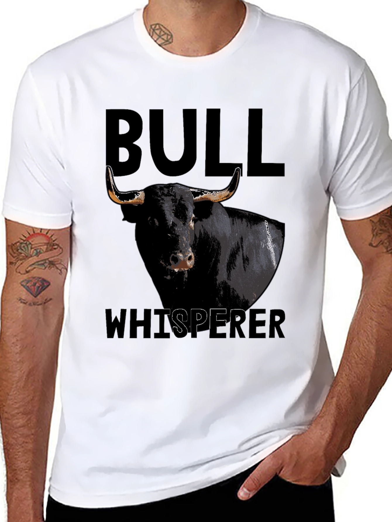 Black Bull Whisperer Graphic Tee - Black Cotton T-Shirt view 8