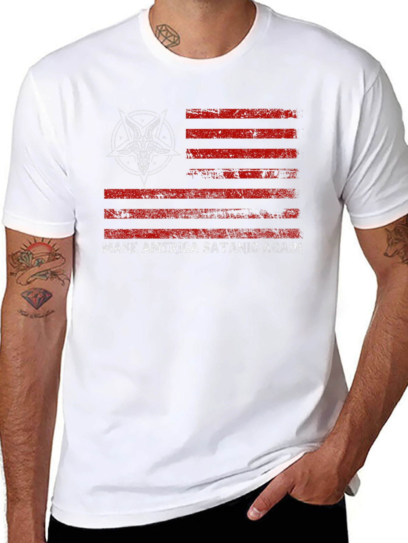Black Make America Satanic Again Graphic Tee view 8