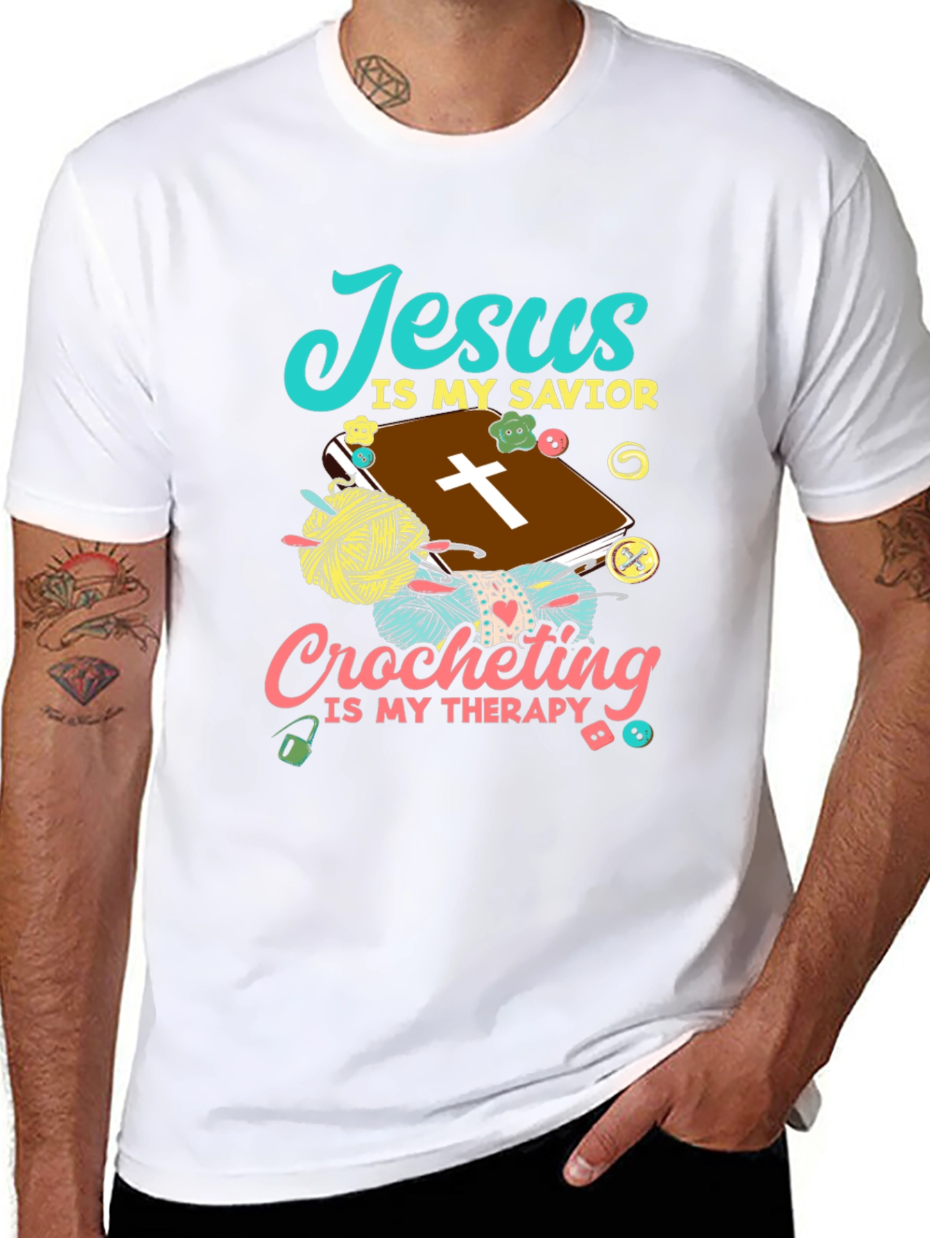 Jesus Is My Savior Crocheting Therapy T-Shirt - 8