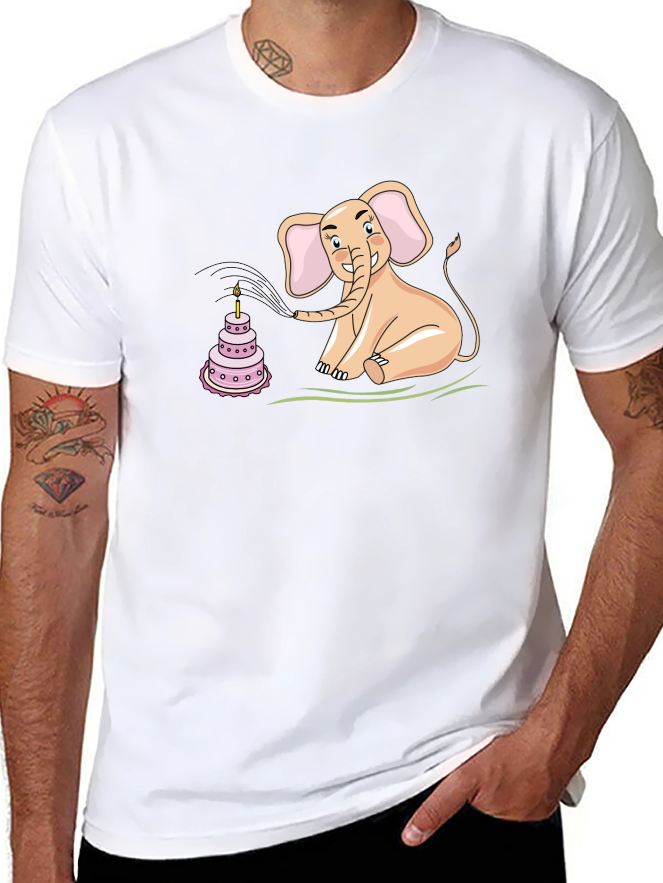 Black Elephant Blowing Out Birthday Cake Candle T-Shirt view 8