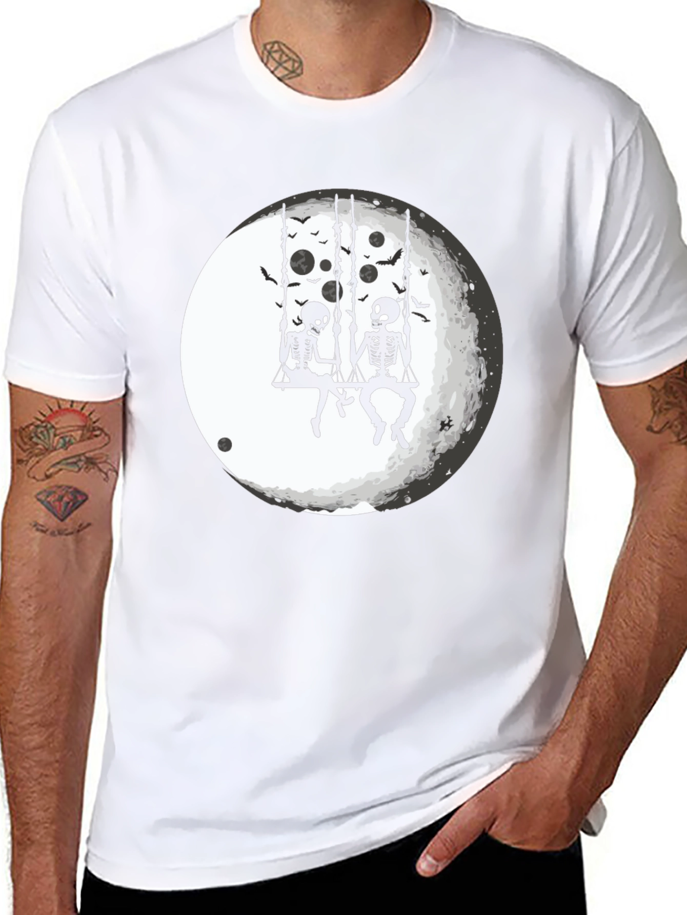 Black Skeleton Moon Swing Graphic T-Shirt view 8