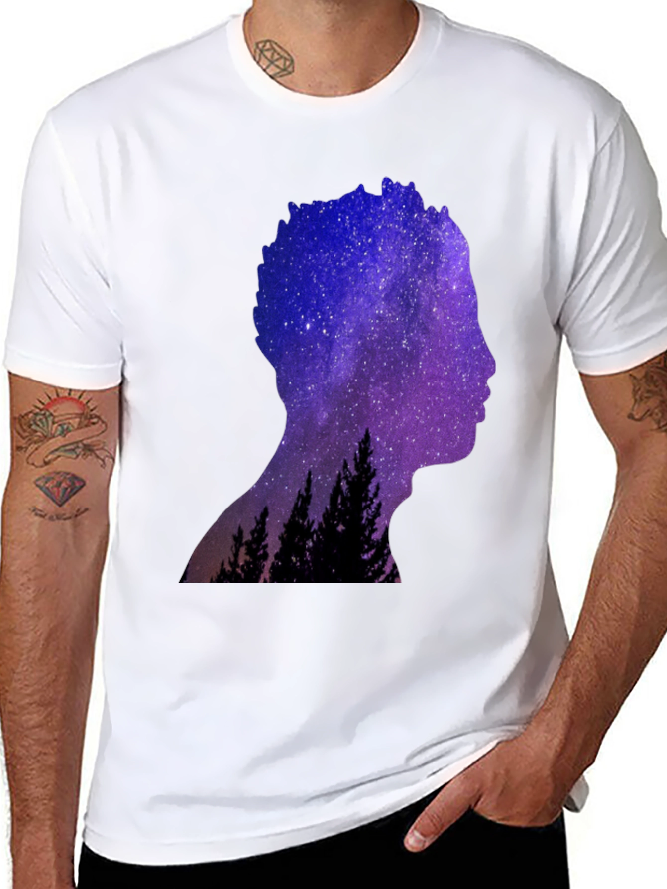 Black Galaxy Silhouette Graphic Tee - Men's Black T-Shirt view 8