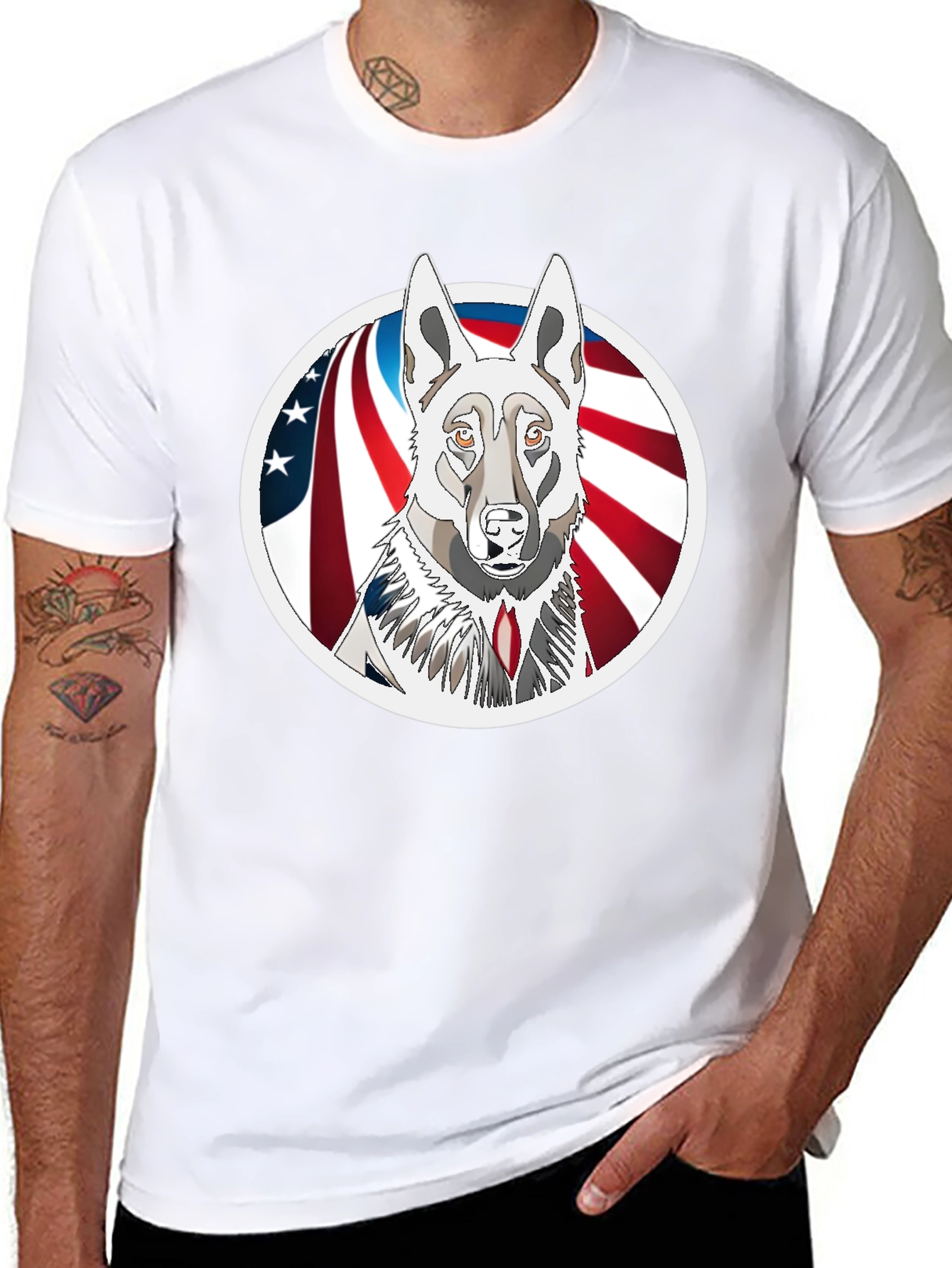 Black Patriotic Dog Graphic Tee - Unisex Black T-Shirt view 8