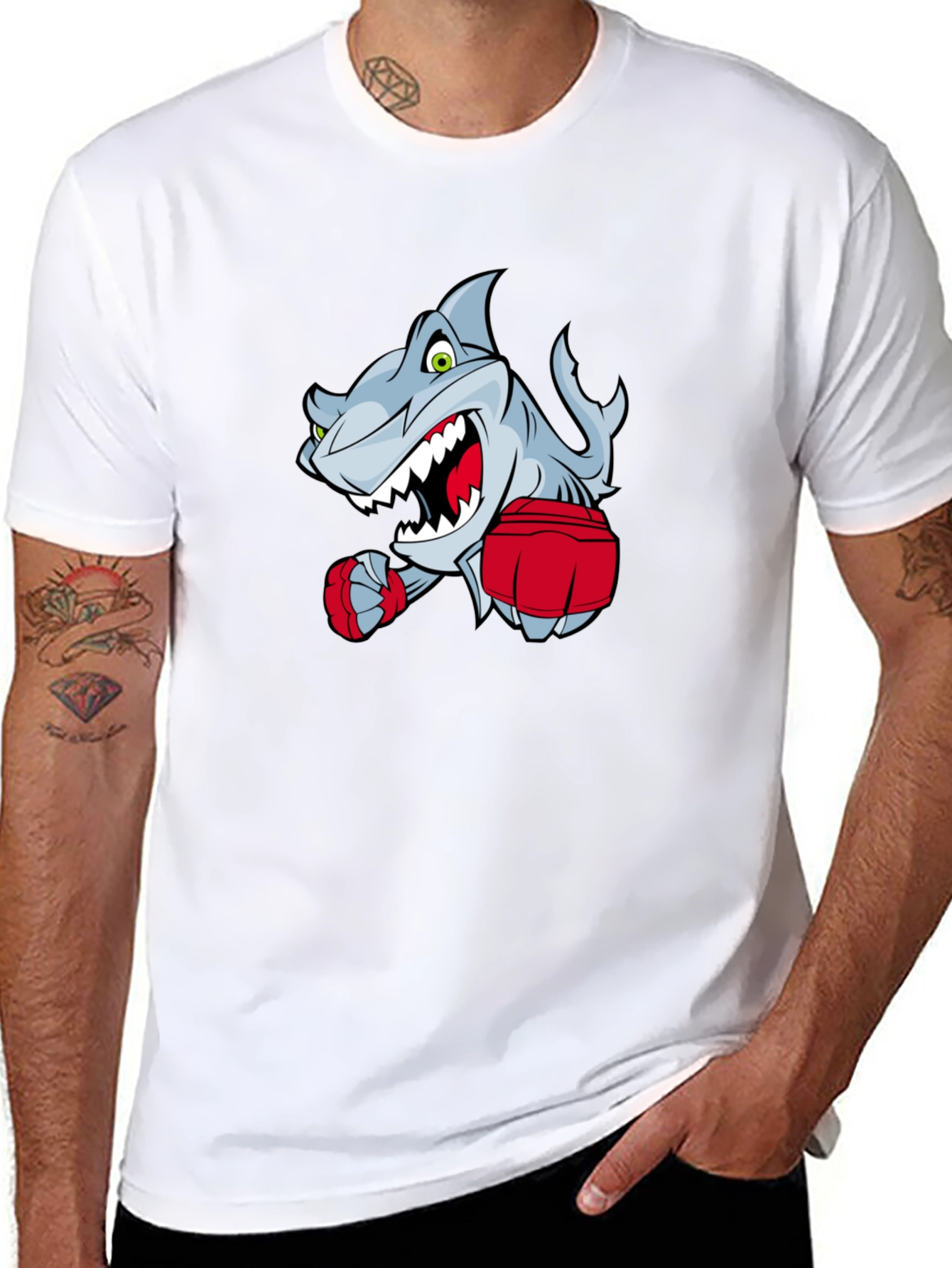 Black Cartoon Shark Boxer Graphic T-Shirt view 8