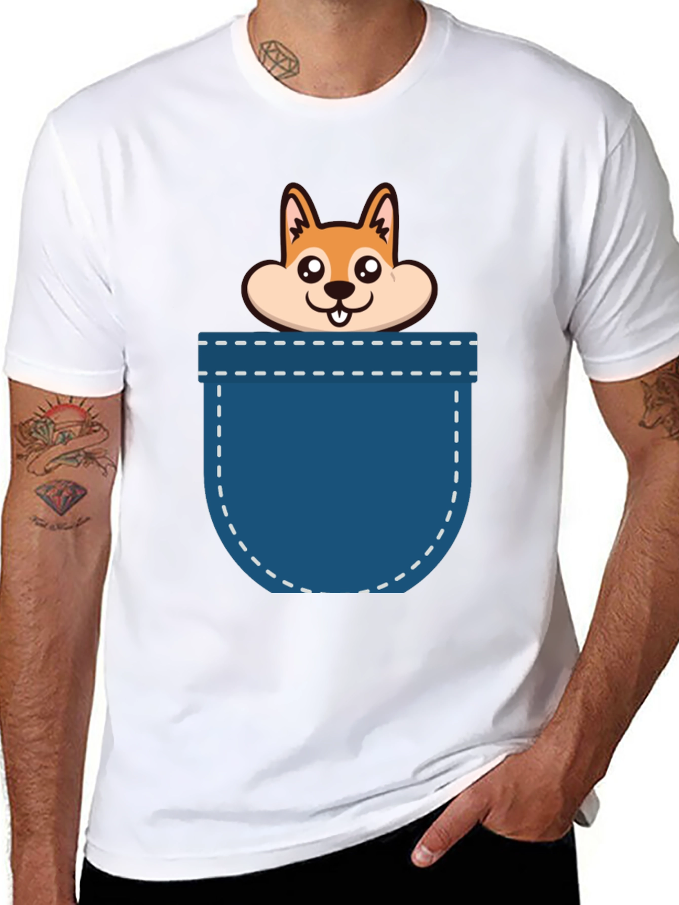 Black Cute Pocket Dog Graphic T-Shirt view 8