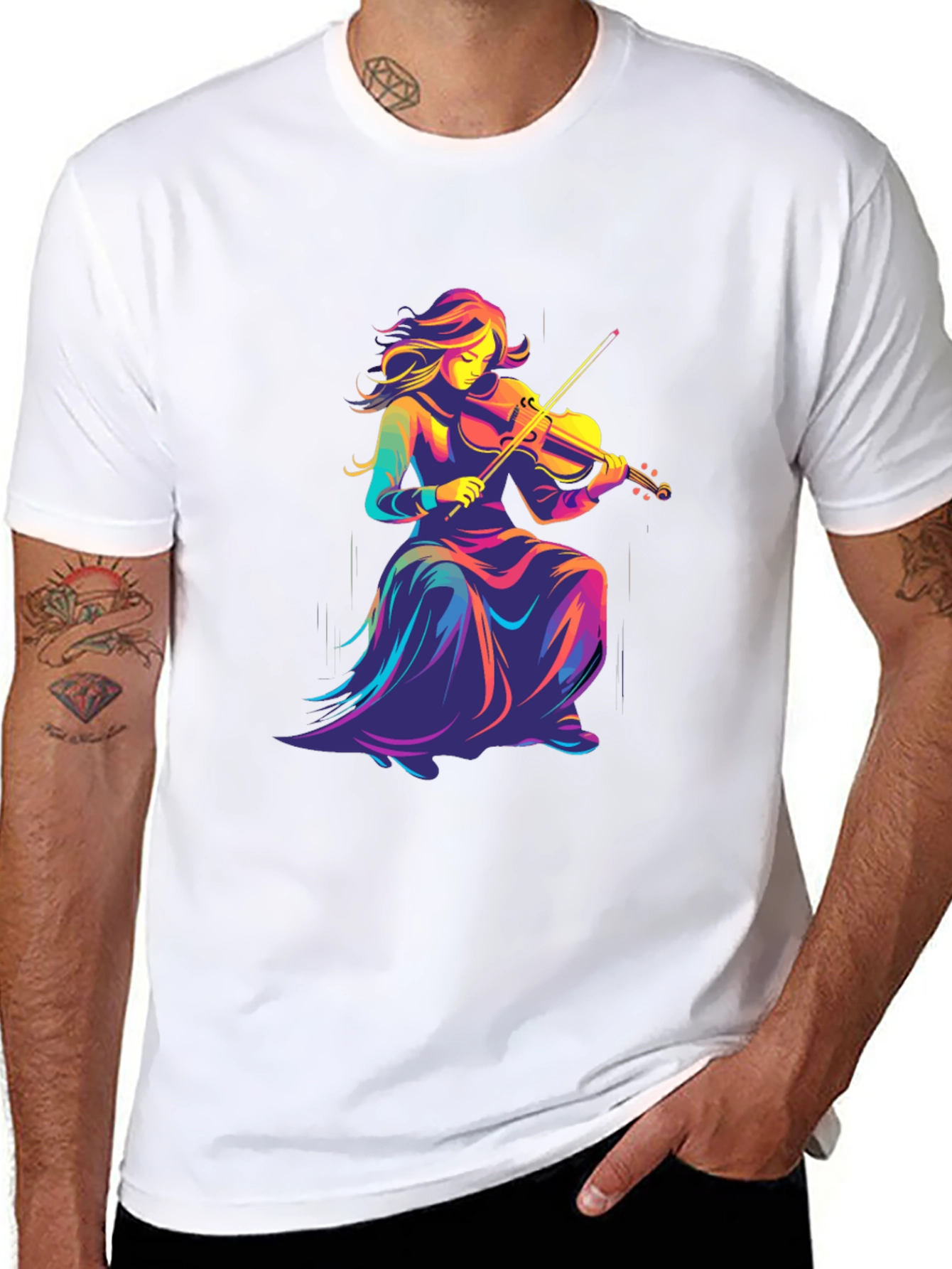 Black Vibrant Violinist Graphic Tee - Black Cotton Comfort view 8