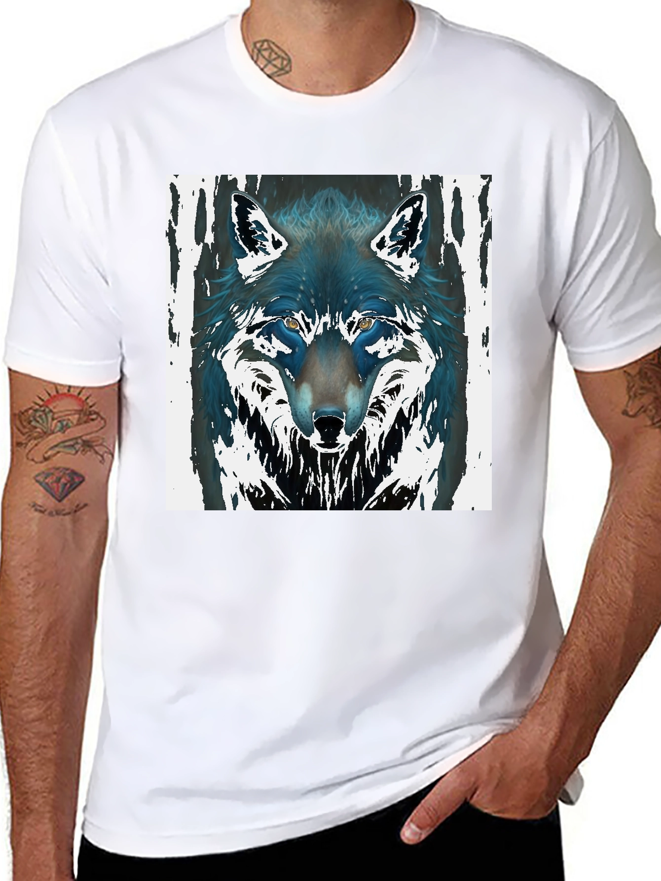Black Wolf Graphic Black Tee - Men's Fashion view 8