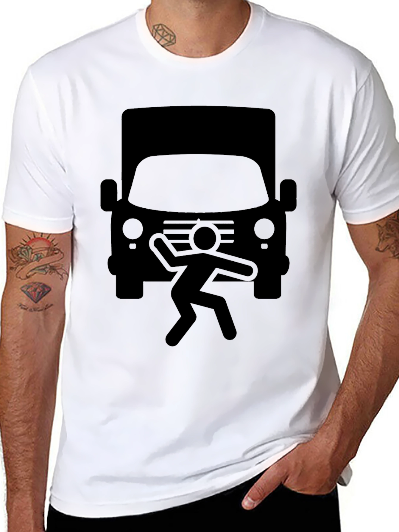 Black Truck vs Man Humor T-Shirt view 8