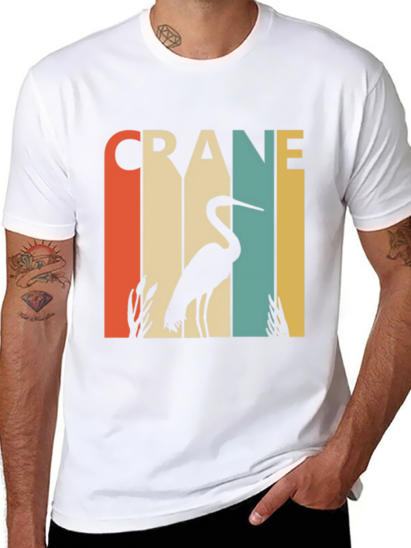 Black Vintage Crane Bird T-Shirt - Retro Design view 8