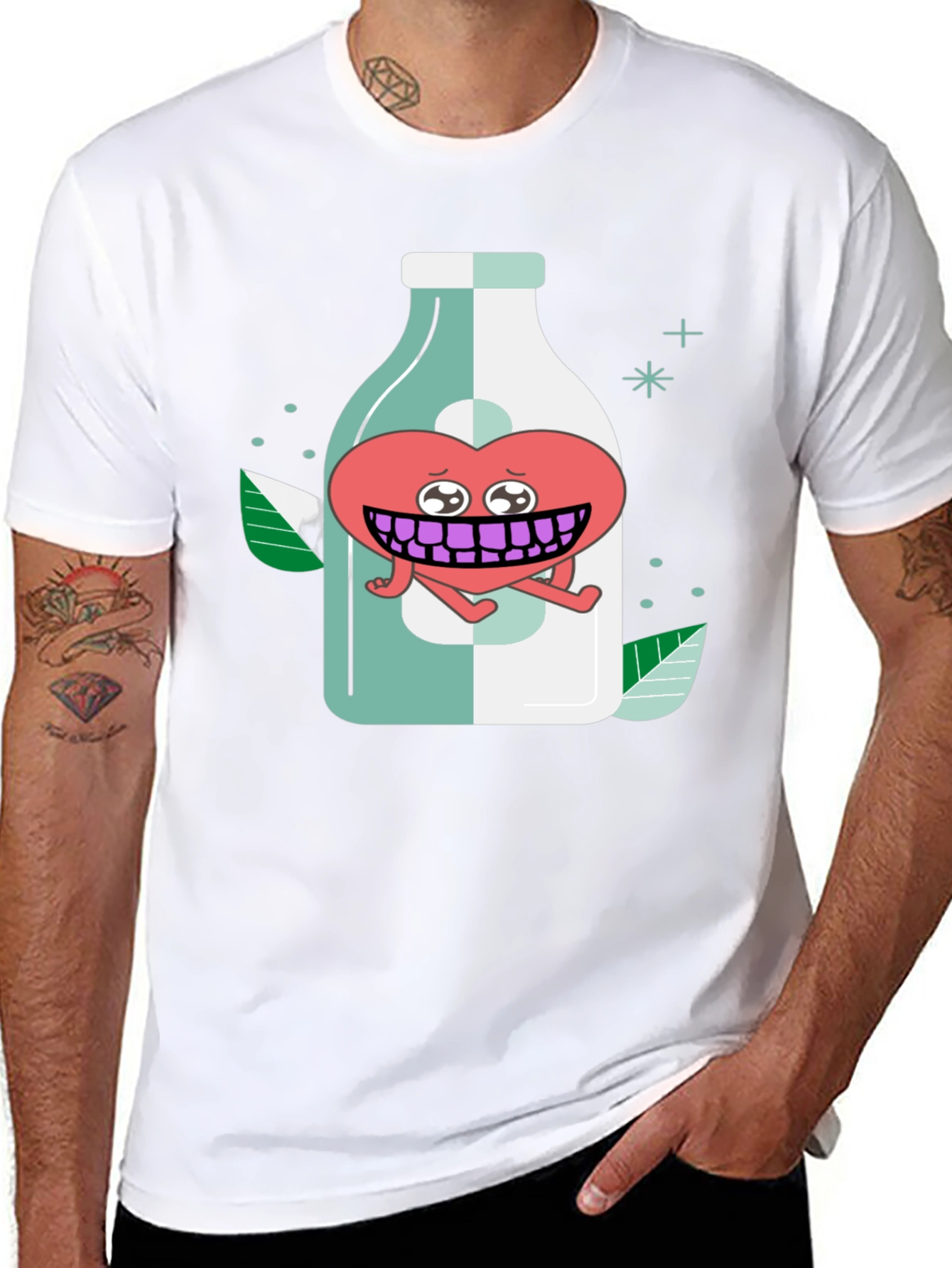 Black Cartoon Heart in a Bottle Black T-Shirt view 8