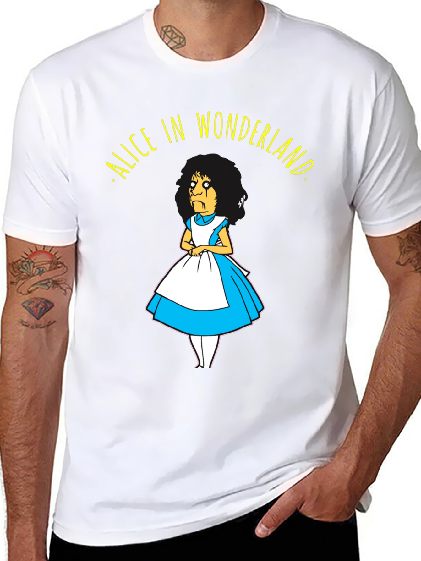 Black Alice in Wonderland Funny Graphic T-Shirt view 8