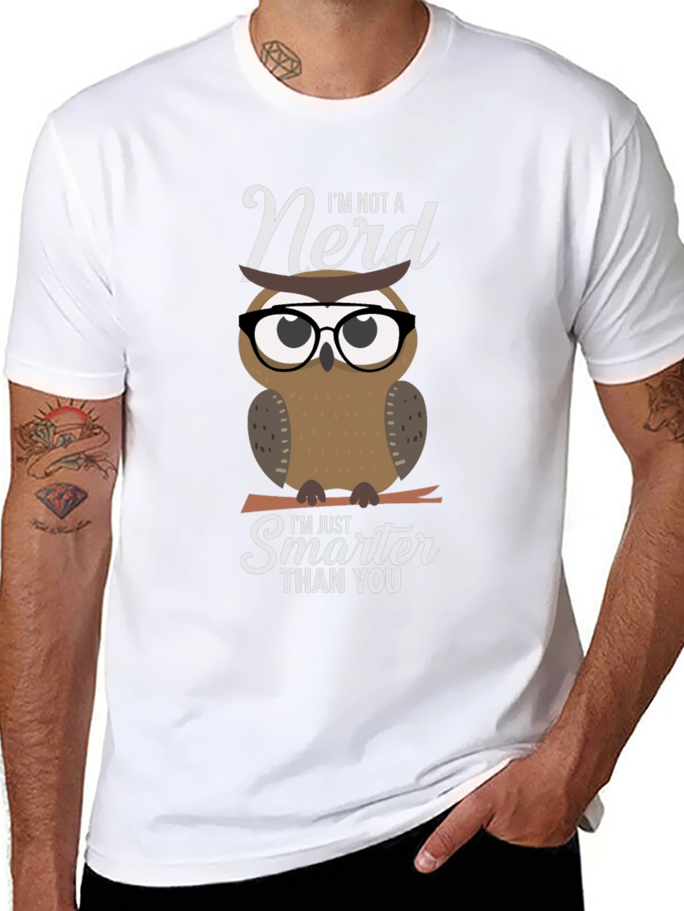 Black Smart Owl Graphic T-Shirt - Nerd Humor Tee view 8