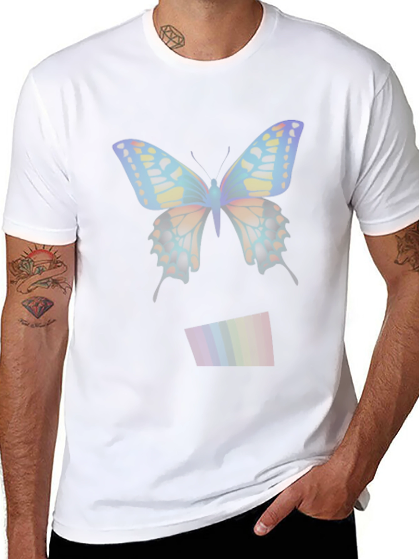 Black Butterfly Rainbow Men's Black T-Shirt view 8