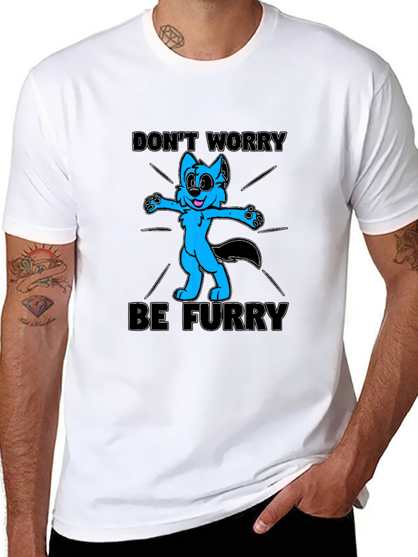 Black Don't Worry Be Furry T-Shirt view 8