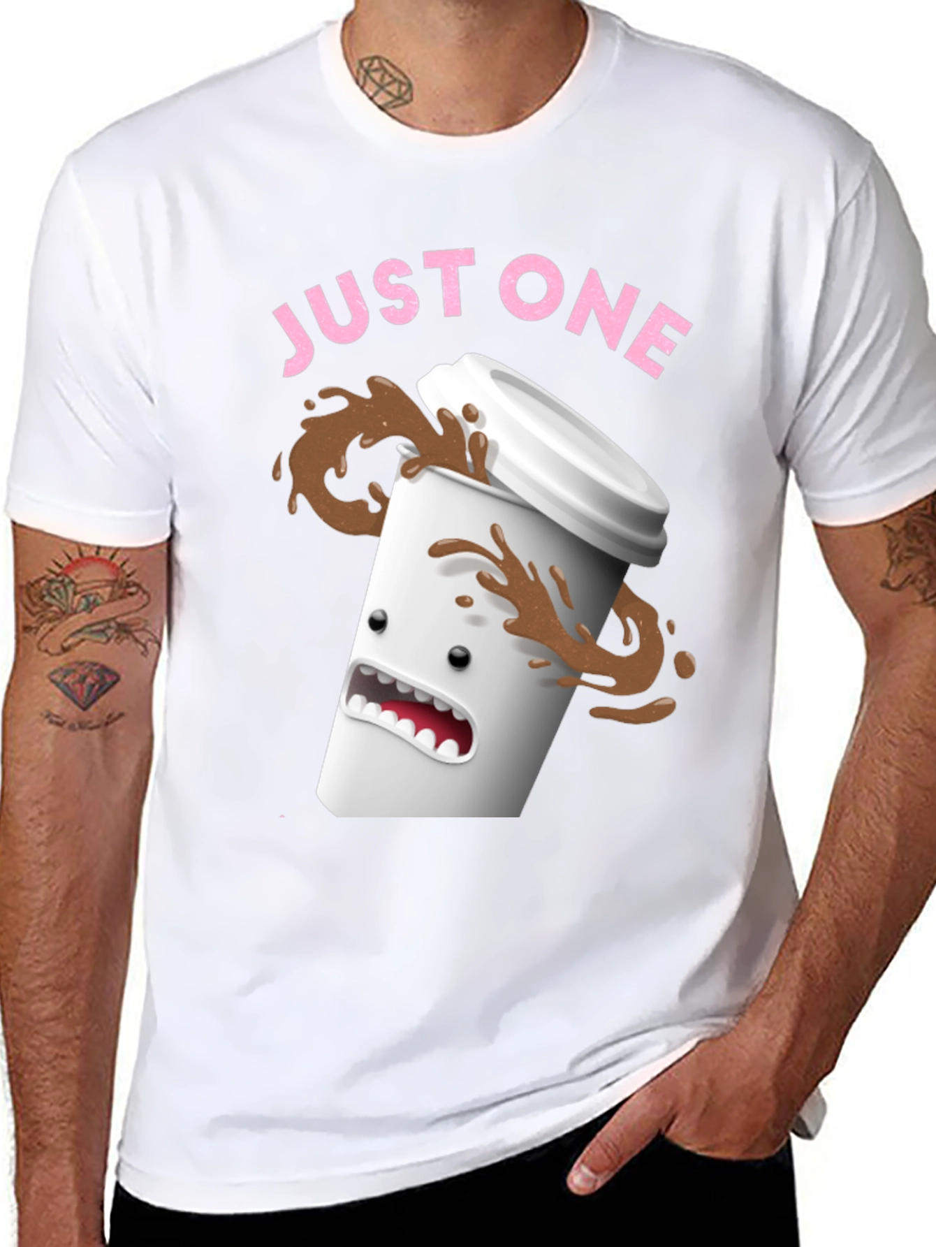 Black Just One Coffee T-Shirt - Funny Spilled Coffee Graphic Tee view 8