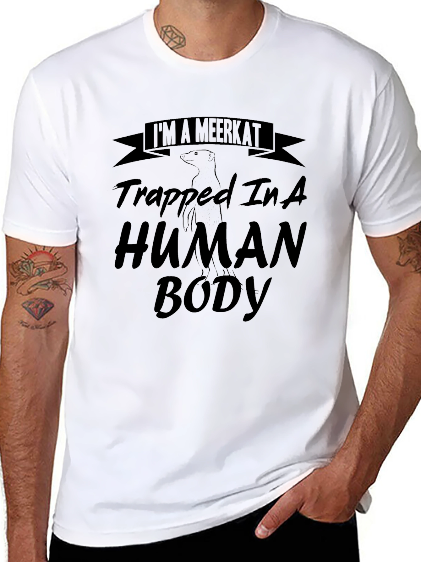 Black I'm a Meerkat Trapped In A Human Body T-Shirt view 8