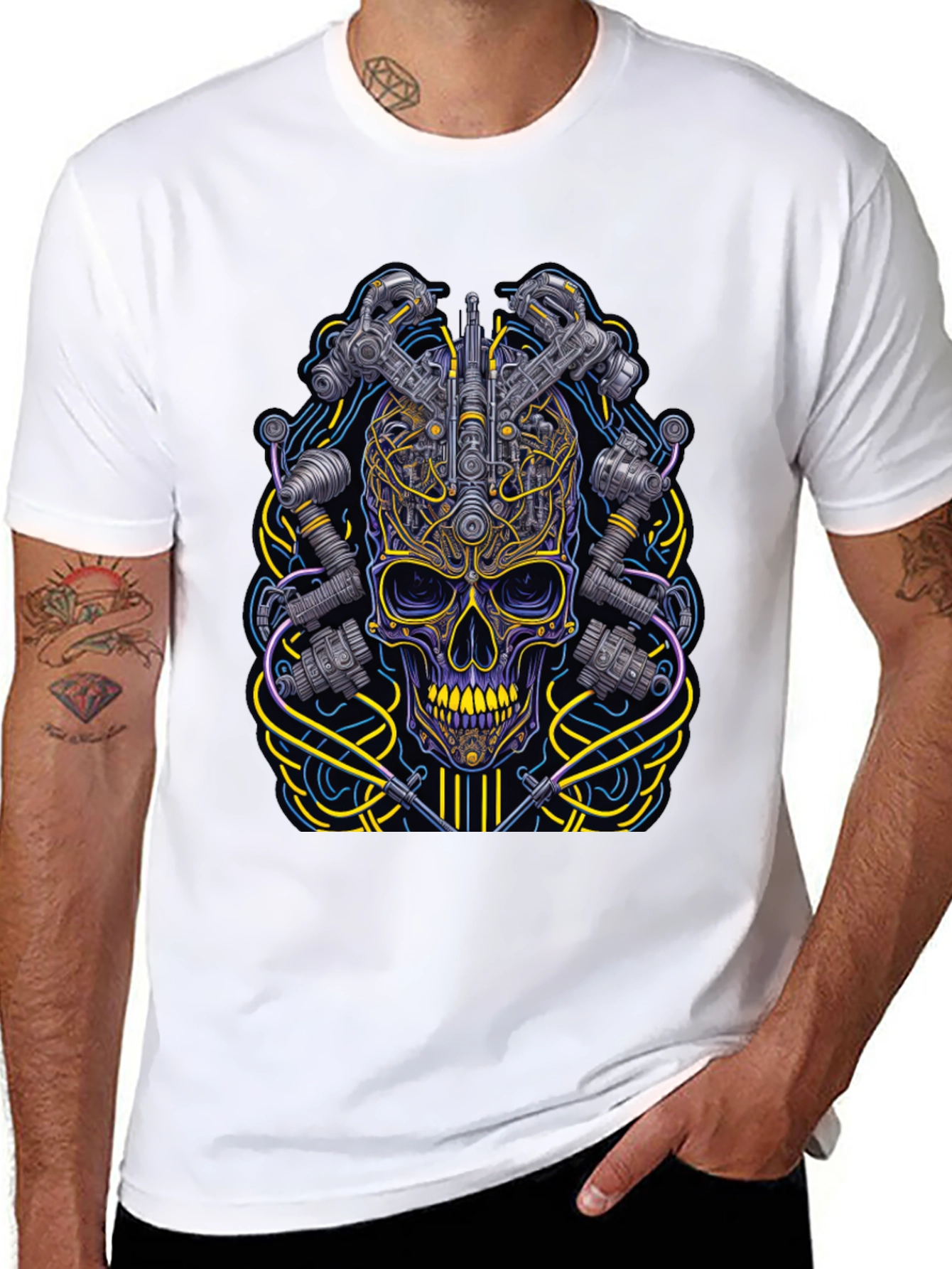 Black Cyberpunk Skull Graphic T-Shirt view 8