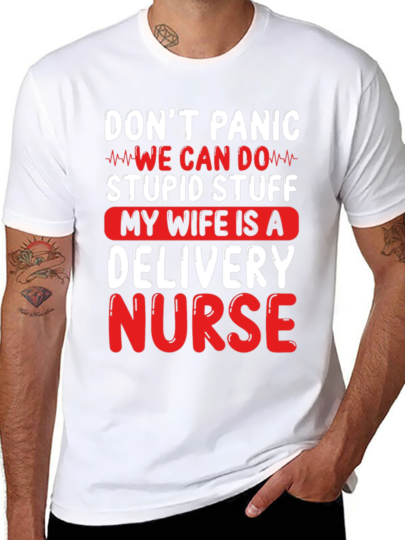 Black Delivery Nurse Husband T-Shirt - Don't Panic view 8