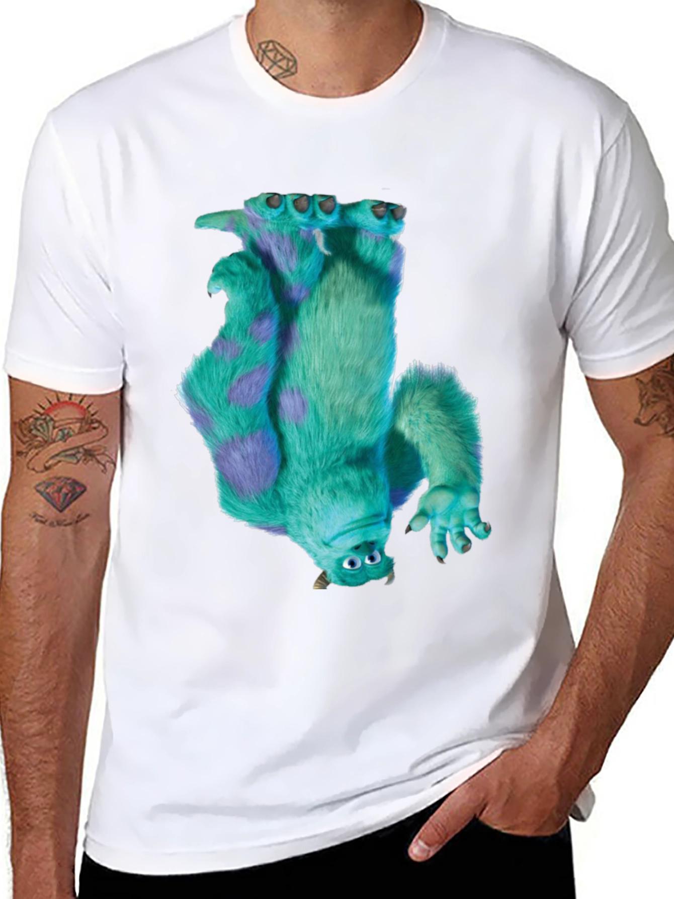 Black Monster Tee - Upside Down Fuzzy Monster Graphic Black T-Shirt view 8