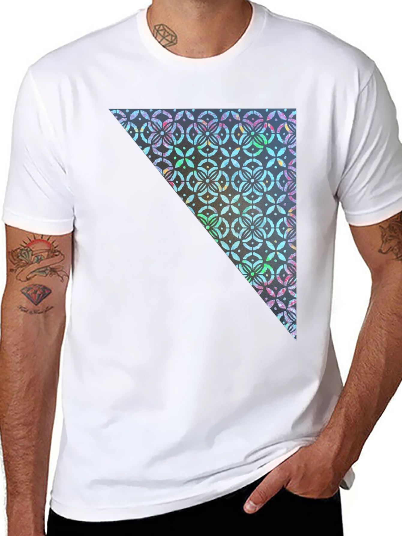 Black Geometric Triangle Print Crew Neck Tee view 8