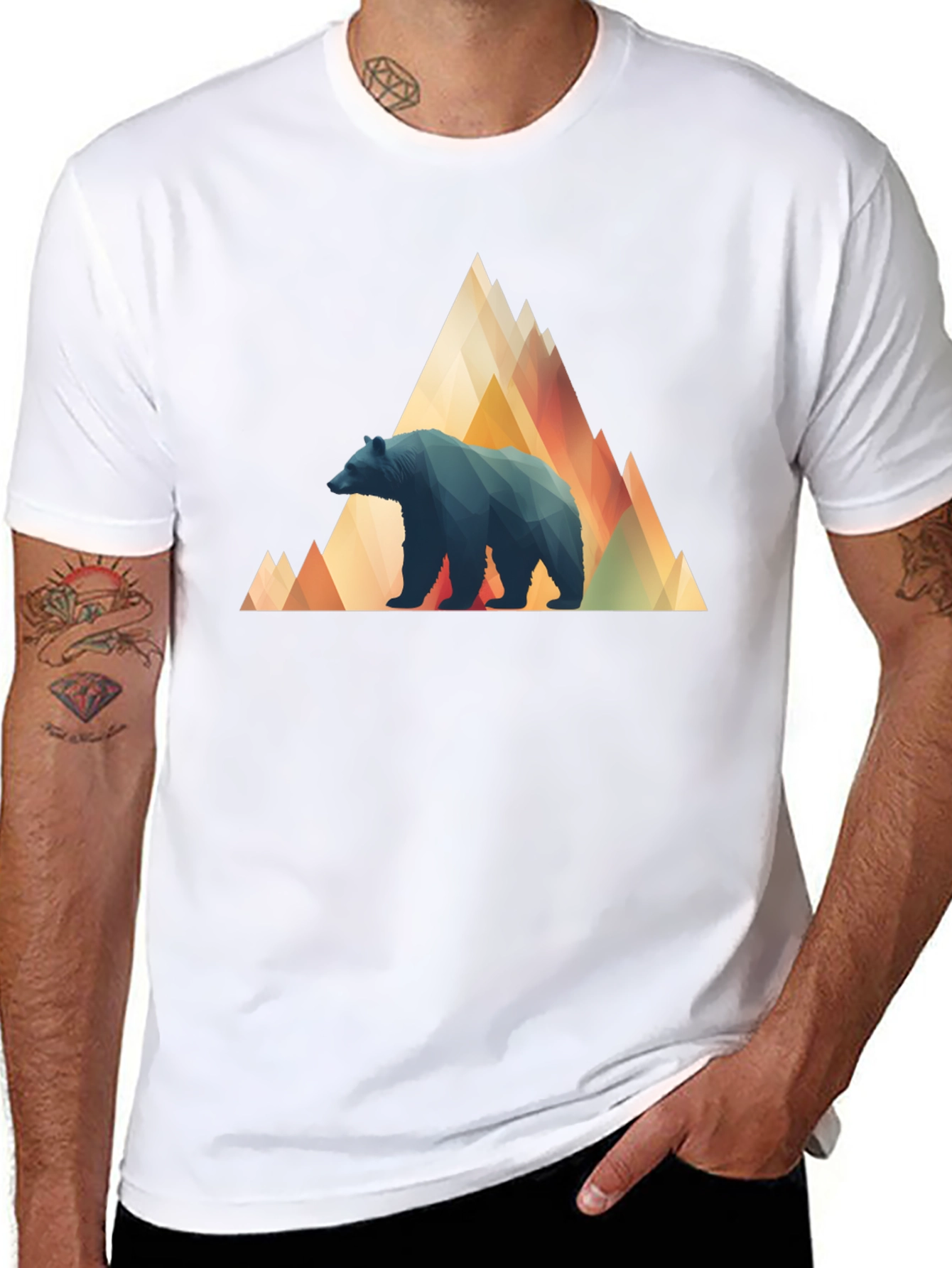 Black Geometric Bear Mountain Tee - Stylish Black T-Shirt view 8