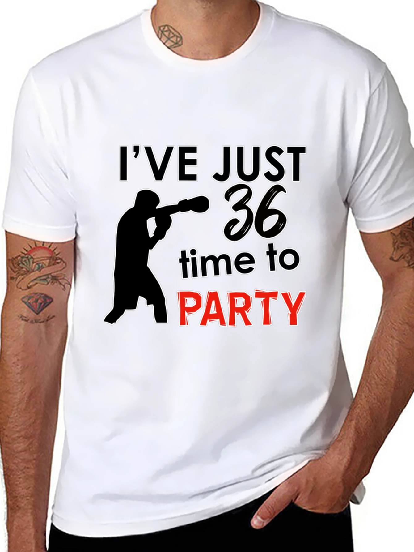 Black 36th Birthday Party T-Shirt: Boxing Silhouette view 8