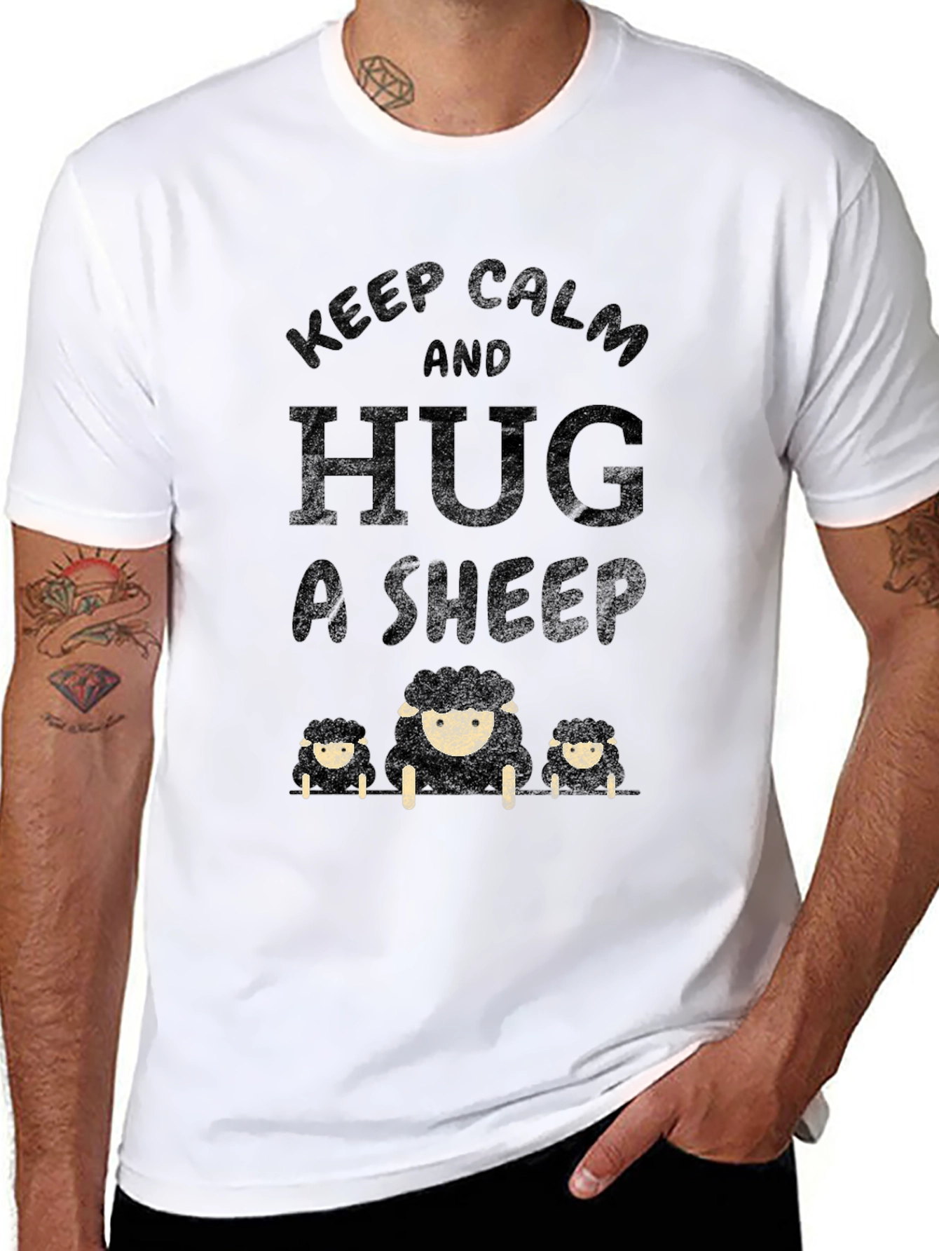 Black Keep Calm and Hug a Sheep T-Shirt - Black view 8