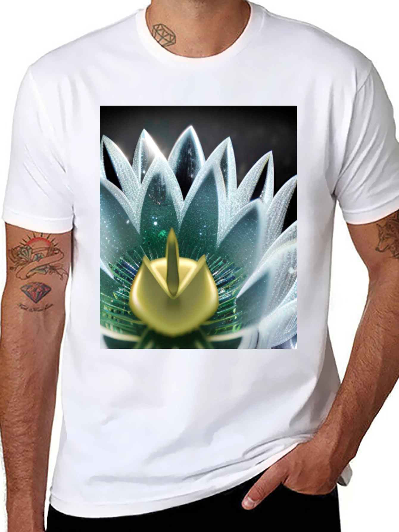 Black Lotus Flower Graphic Tee - Black Cotton Blend view 8