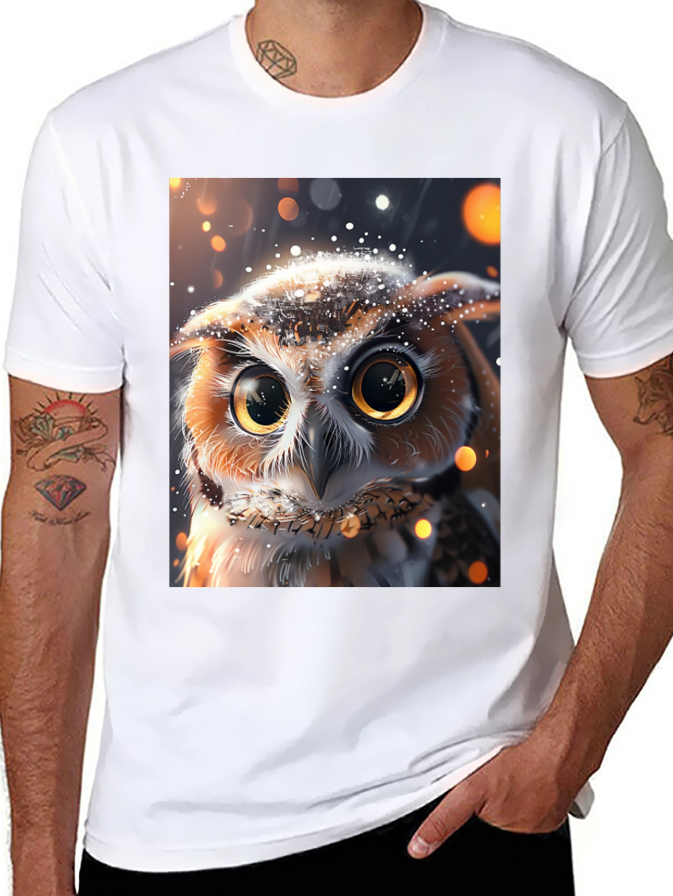 Black Owl Print Black T-Shirt view 8