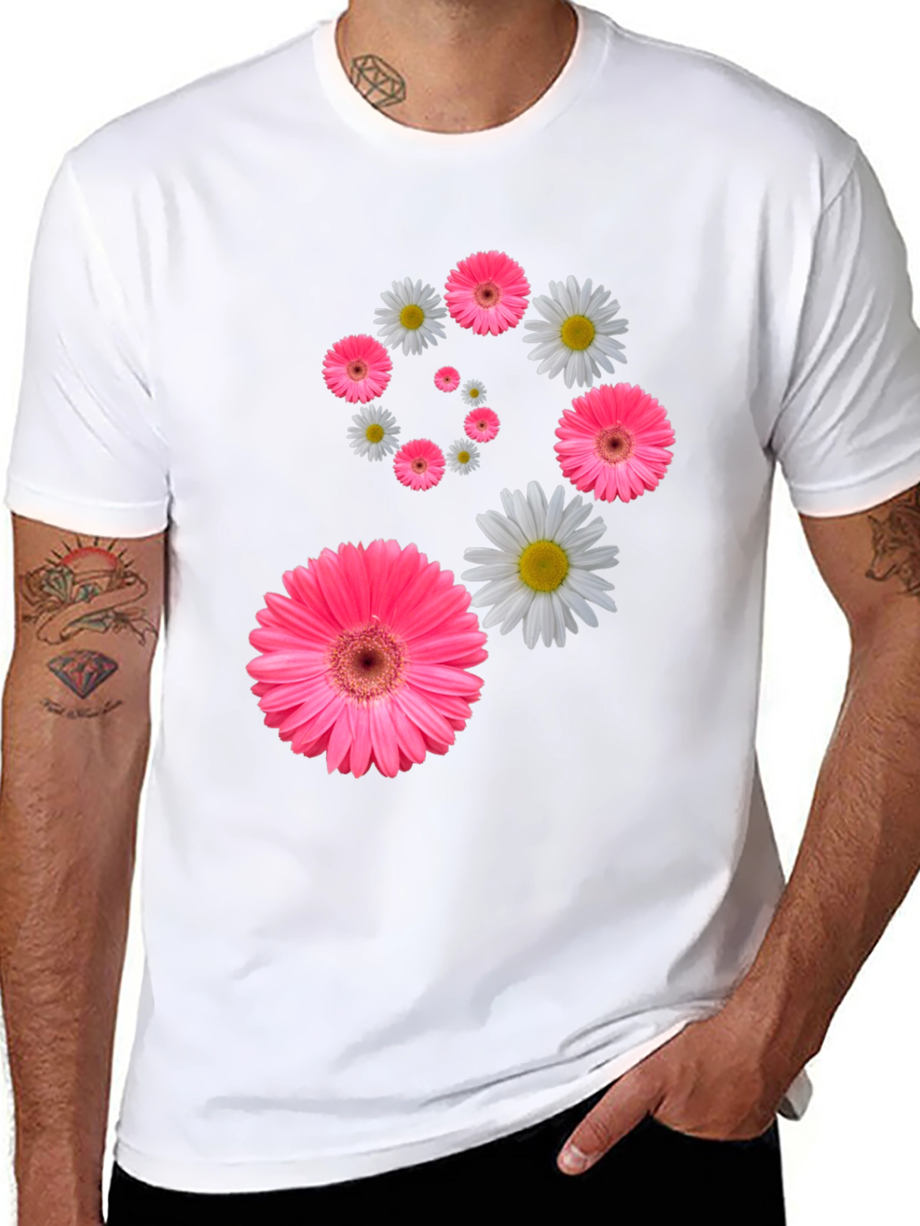 Black Floral Swirl T-Shirt - Pink Daisy Design view 8